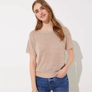 NEW Loft XL Women's Gold Shimmer Metallic Short Dolman Sleeve Sweater